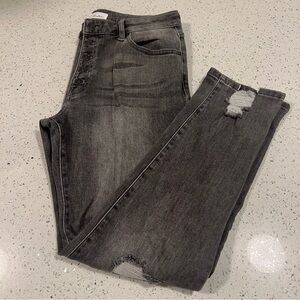 KANCAN JEANS Black Grey Distressed Straight Leg Button Fly Size 30(13)